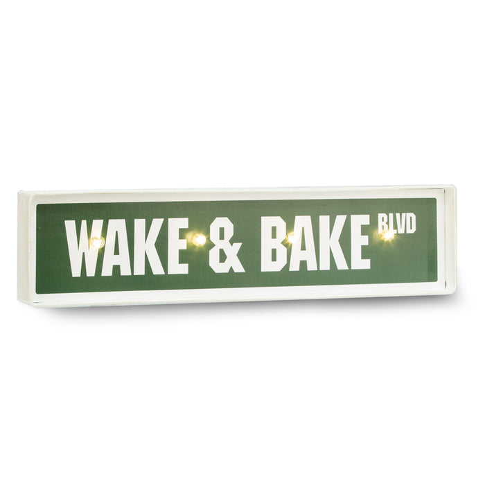 Occasion Gallery White/Green Color Wake & Bake Sign, LED Lighted, Wall Mountable. 20.75 L x 2 W x 5 H in.