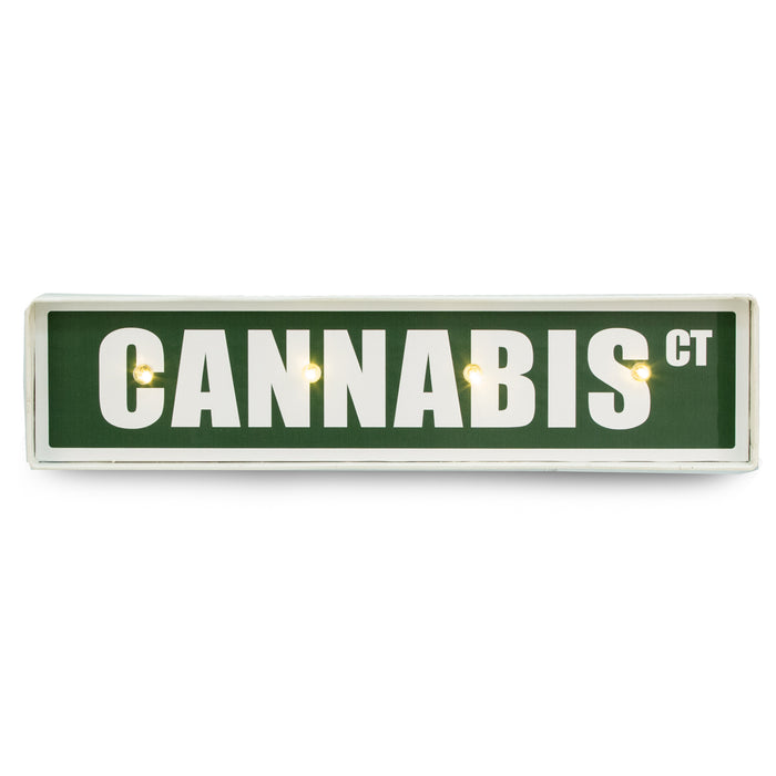 Occasion Gallery White/Green Color Cannabis St. Sign, LED Lighted, Wall Mountable. 20.75 L x 2 W x 5 H in.