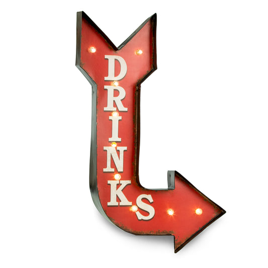 Occasion Gallery Black/Red/White Color Drinks Sign, LED Lighted, Wall Mountable. 14.5 L x 2 W x 22.5 H in.