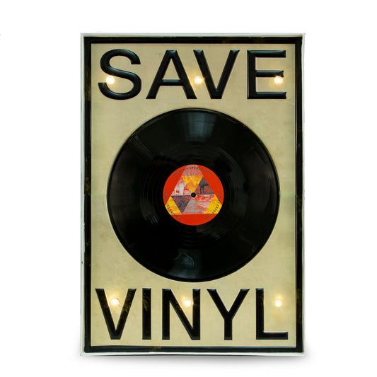 Occasion Gallery Black/Red/Yellow Color Save Vinyl Sign, LED Lighted, Wall Mountable. 15.25 L x 2 W x 21.75 H in.