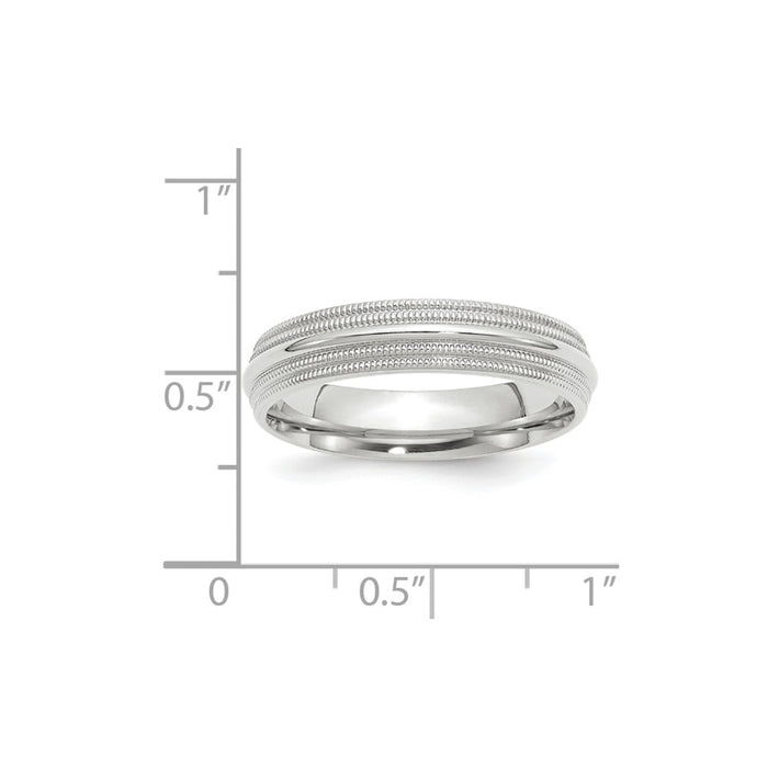 10k White Gold 5mm Double Milgrain Comfort Fit Wedding Band Size 6