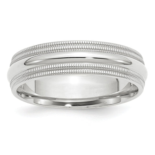 10k White Gold 6mm Double Milgrain Comfort Fit Wedding Band Size 9.5