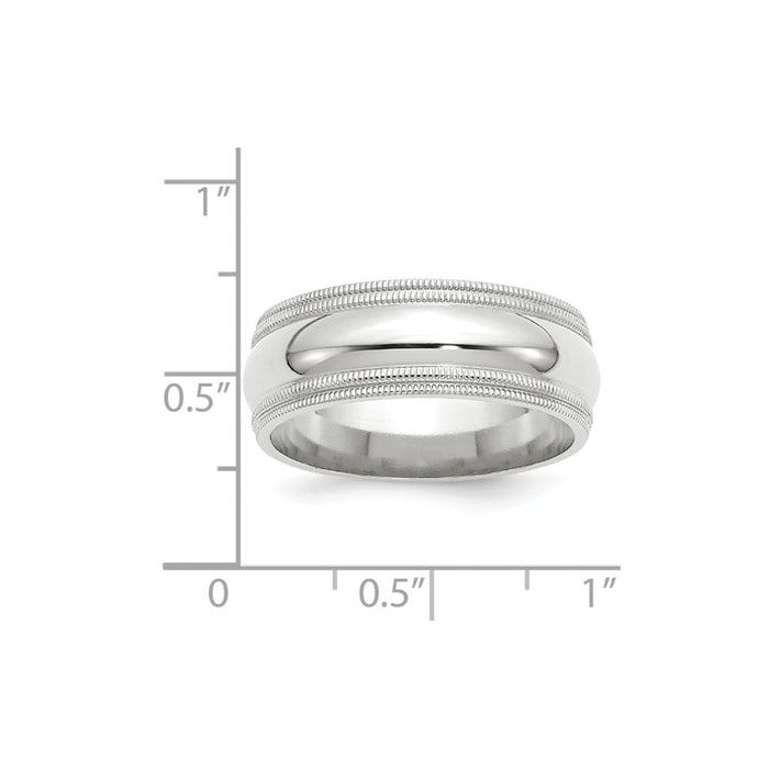 10k White Gold 8mm Double Milgrain Comfort Fit Wedding Band Size 7.5