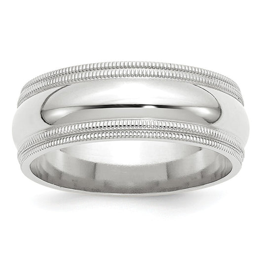 10k White Gold 8mm Double Milgrain Comfort Fit Wedding Band Size 12.5