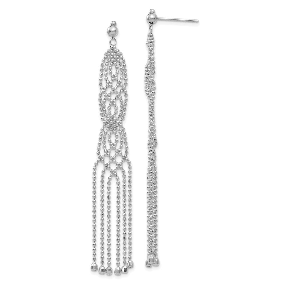 Million Charms 14k White Gold Bead Chain Earrings, 73mm x 11mm