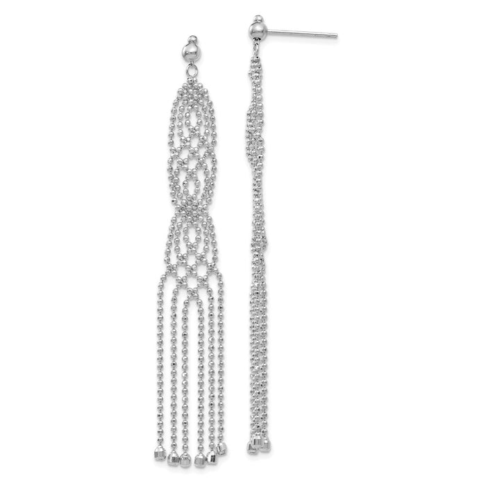 Million Charms 14k White Gold Bead Chain Earrings, 73mm x 11mm