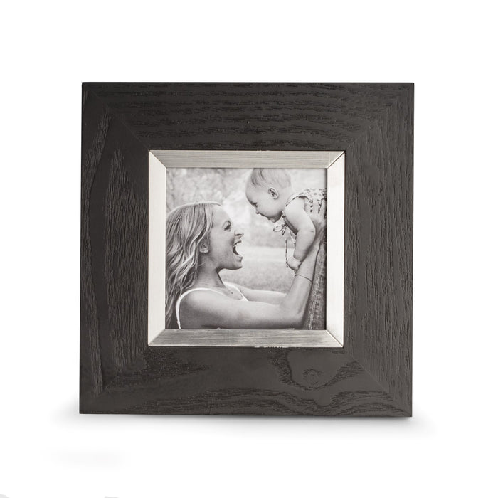 Occasion Gallery Black Color Black Wood and Silver Tone 4"x4" Frame with Easel Back.  8.5 L x 0.5 W x 8.5 H in.