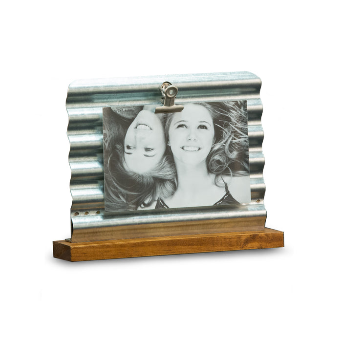 Occasion Gallery Brown/Silver Color Brown Wood & Galvanized Panel Frame, Size 4"x6" 8.75 L x 2 W x 7 H in.
