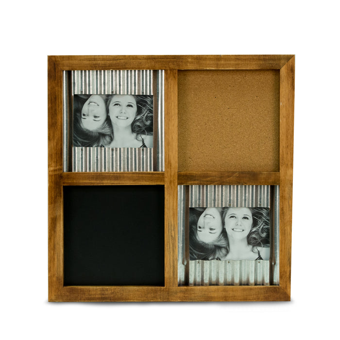 Occasion Gallery Brown Color Brown Wood 4"x6" Wall Frame with Blackboard & Cork Board, 2 Photos 16.5 L x 1.25 W x 16.5 H in.