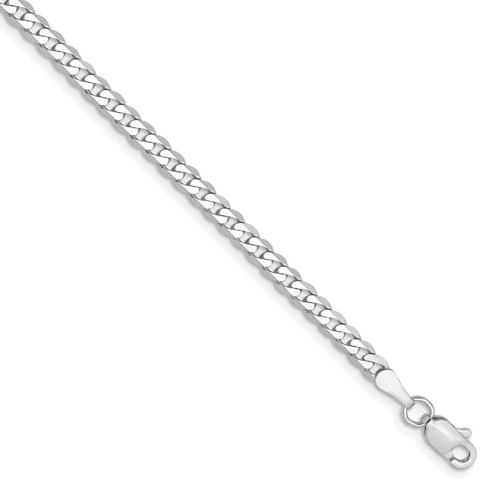 Million Charms 14k White Gold 2.9mm Beveled Curb Chain, Chain Length: 7 inches