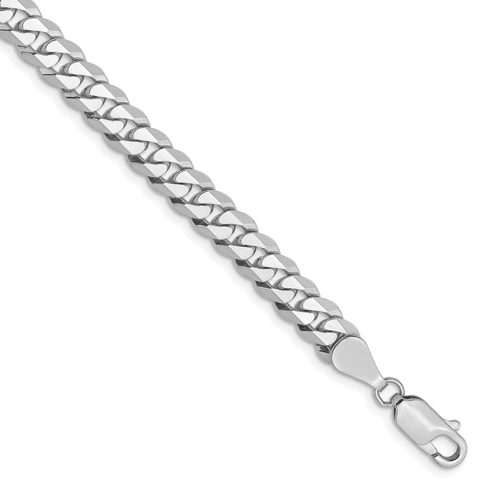 Million Charms 14k White Gold 5.75mm Beveled Curb Chain, Chain Length: 8 inches