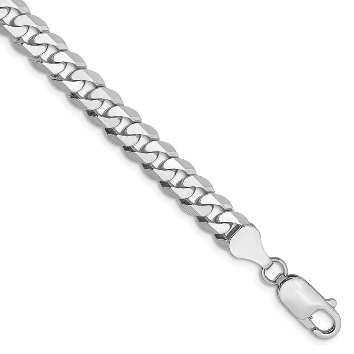 Million Charms 14k White Gold 6.25mm Beveled Curb Chain, Chain Length: 8 inches