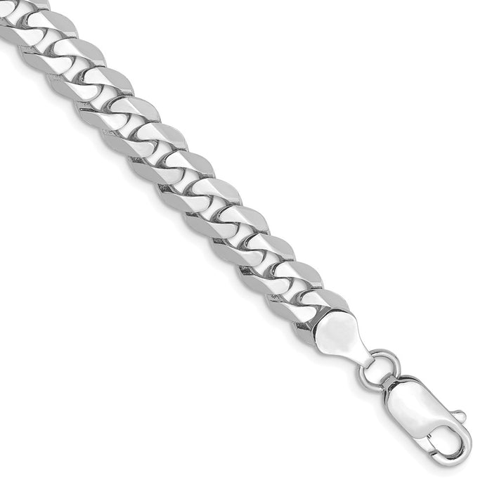Million Charms 14k White Gold 7.25mm Beveled Curb Chain, Chain Length: 8 inches