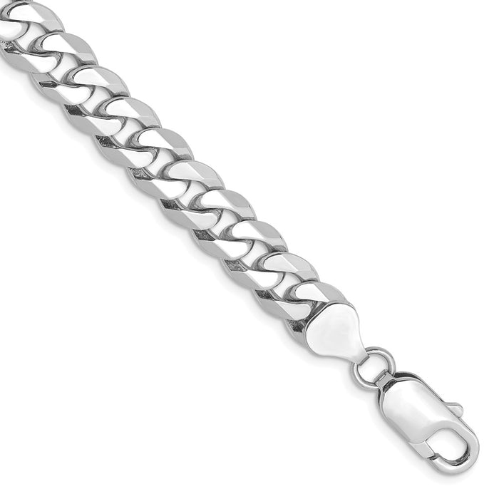 Million Charms 14k White Gold 8mm Beveled Curb Chain, Chain Length: 9 inches