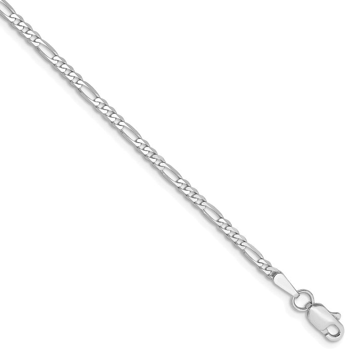 Million Charms 14k White Gold 2.25mm Flat Figaro Chain, Chain Length: 8 inches