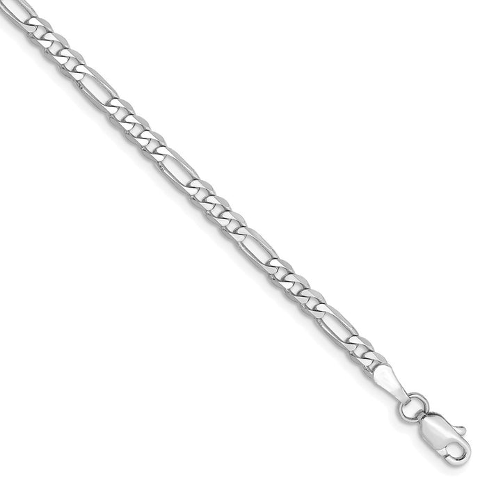 Million Charms 14k White Gold 3.0mm Flat Figaro Chain, Chain Length: 8 inches