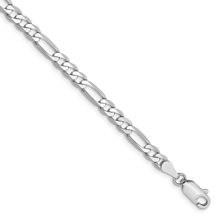 Million Charms 14k White Gold 4.0mm Flat Figaro Chain, Chain Length: 7 inches