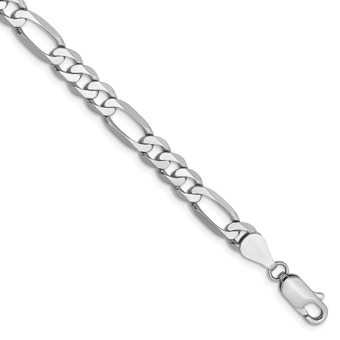 Million Charms 14k White Gold 5.5mm Flat Figaro Chain, Chain Length: 8 inches