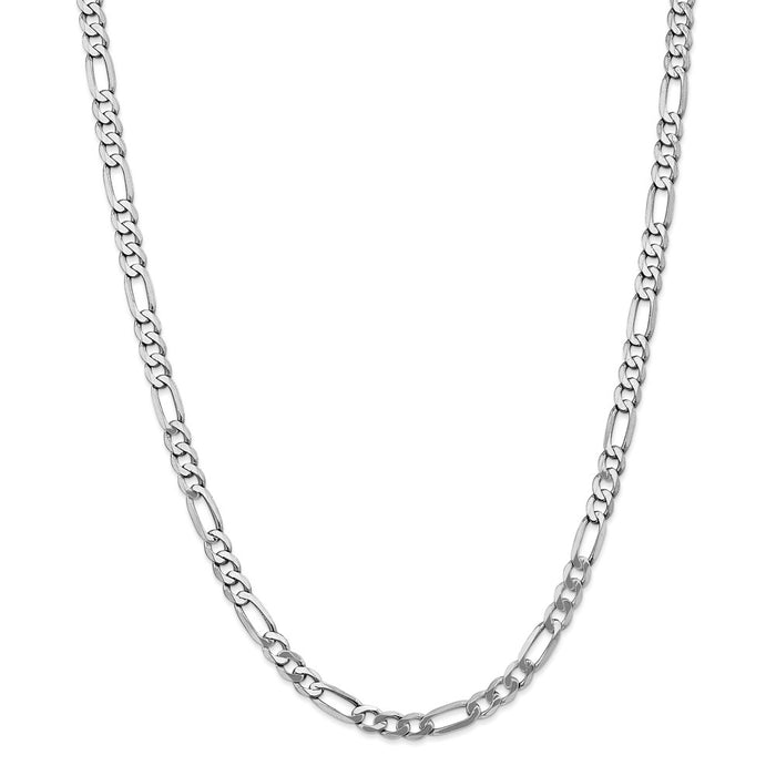 Million Charms 14k White Gold, Necklace Chain, 5.5mm Flat Figaro Chain, Chain Length: 20 inches