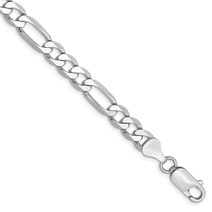 Million Charms 14k White Gold 6.0mm Flat Figaro Chain, Chain Length: 9 inches