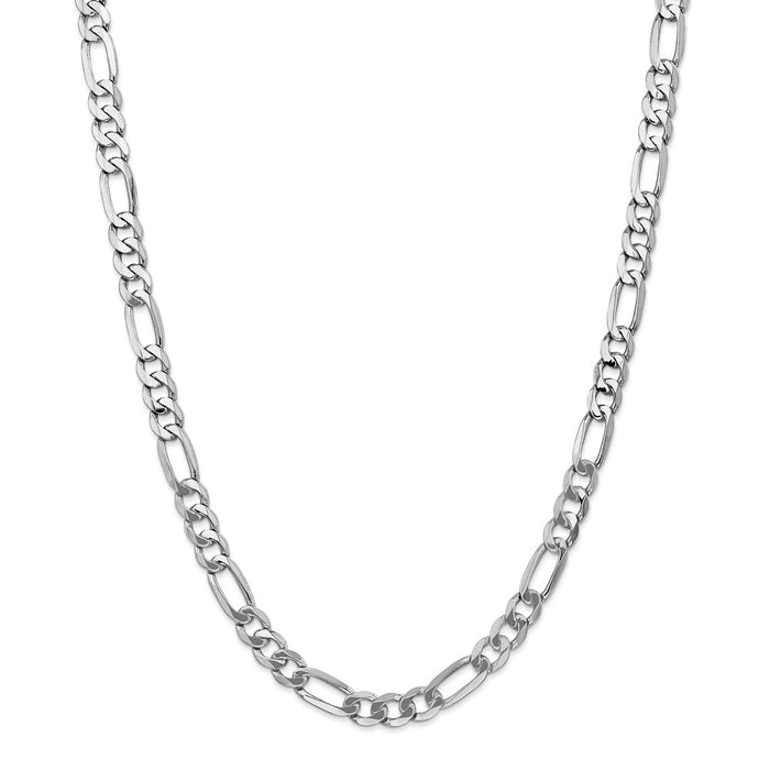 Million Charms 14k White Gold, Necklace Chain, 7.0mm Figaro Chain, Chain Length: 22 inches