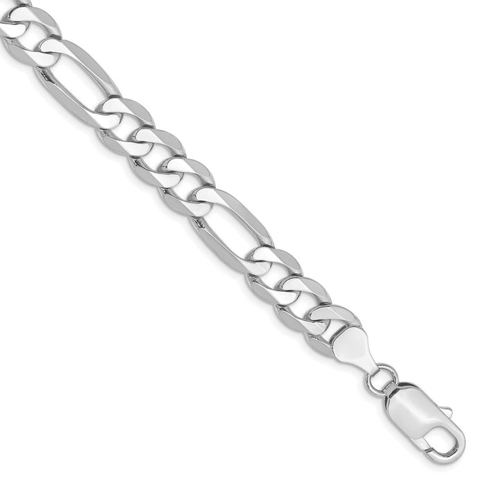 Million Charms 14k White Gold 7.5mm Figaro Chain, Chain Length: 8 inches