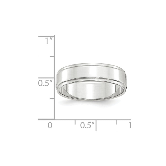 10k White Gold 6mm Flat with Step Edge Wedding Band Size 5