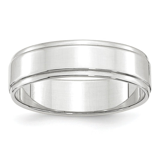 10k White Gold 6mm Flat with Step Edge Wedding Band Size 11