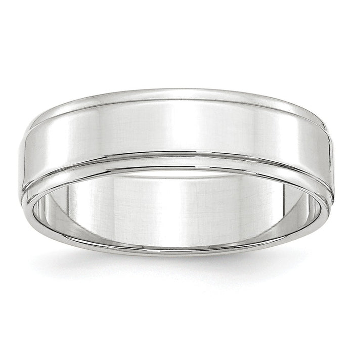 10k White Gold 6mm Flat with Step Edge Wedding Band Size 5