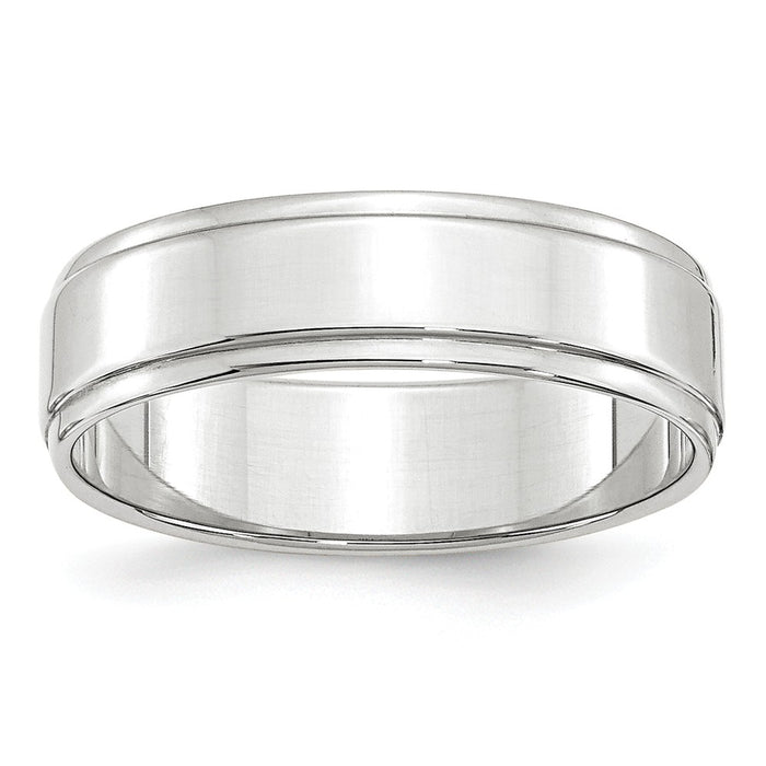 10k White Gold 6mm Flat with Step Edge Wedding Band Size 13