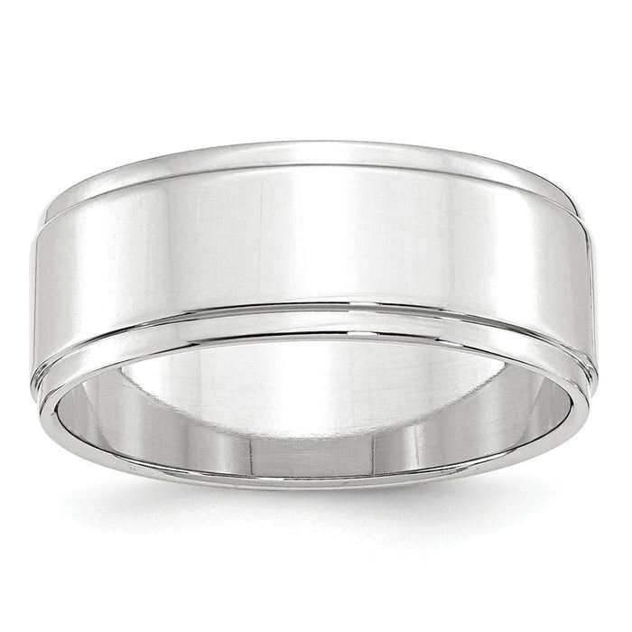10k White Gold 8mm Flat with Step Edge Wedding Band Size 7.5