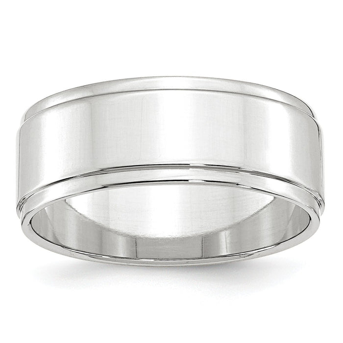 10k White Gold 8mm Flat with Step Edge Wedding Band Size 14