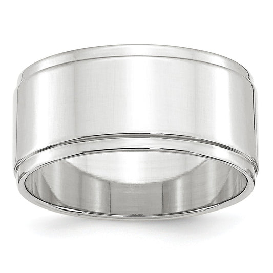 10k White Gold 10mm Flat with Step Edge Wedding Band Size 12.5