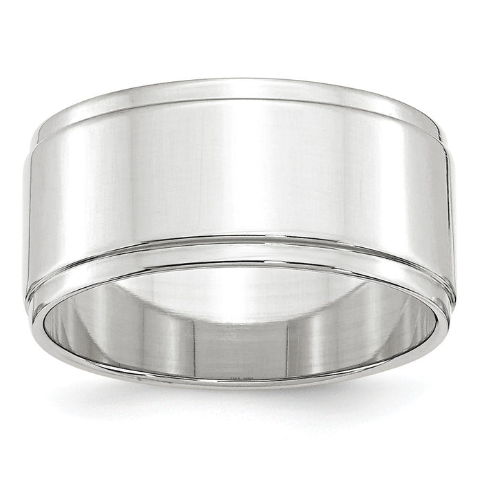 10k White Gold 10mm Flat with Step Edge Wedding Band Size 12.5