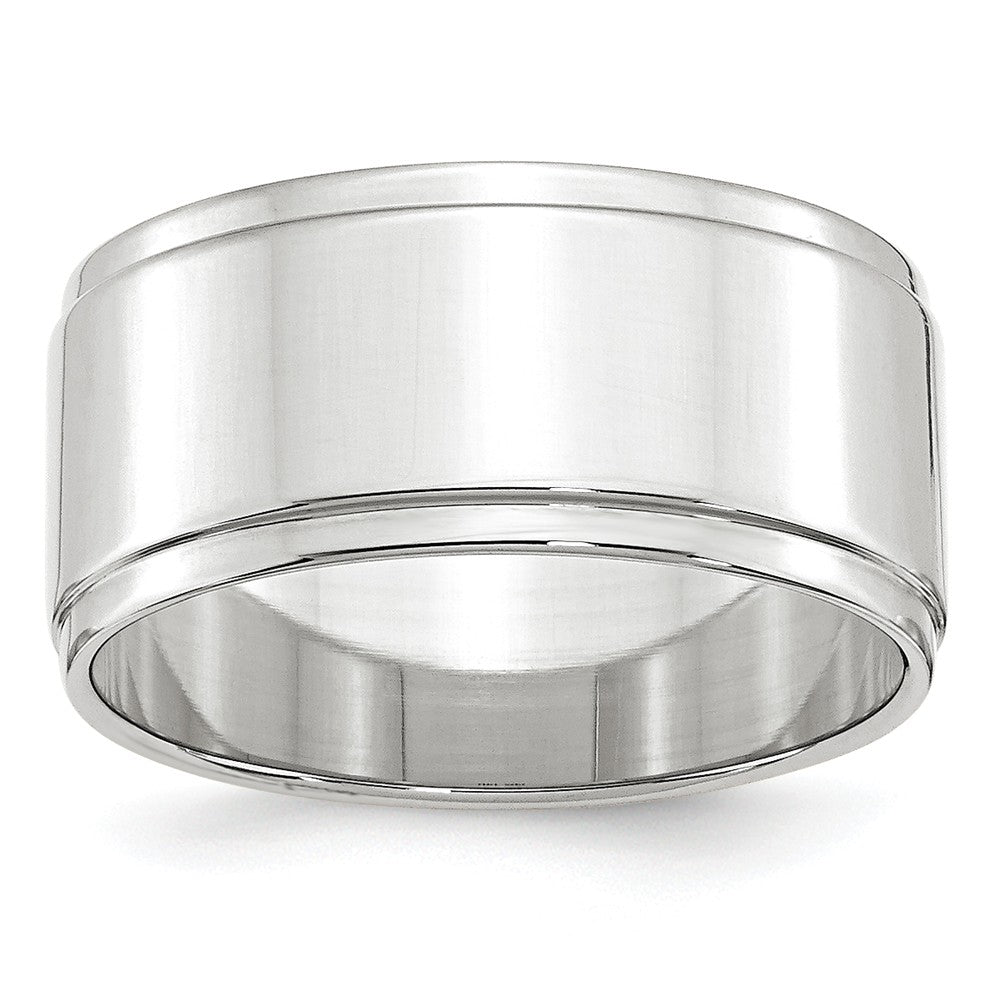 10k White Gold 10mm Flat with Step Edge Wedding Band Size 10
