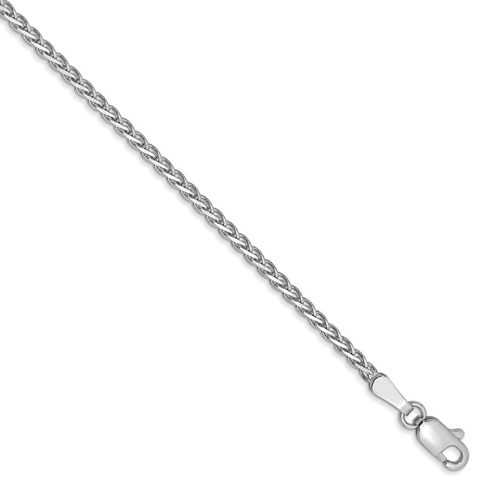 Million Charms 14k White Gold 1.8mm Flat Wheat Chain, Chain Length: 7 inches