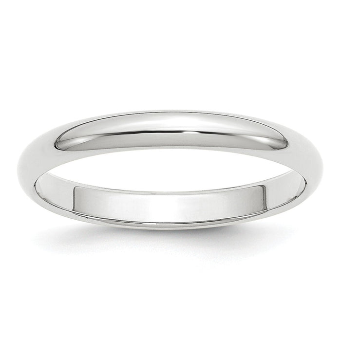 10k White Gold 3mm Half Round Wedding Band Size 10.5