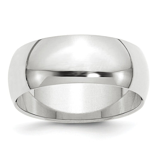 10k White Gold 8mm Half Round Wedding Band Size 4.5