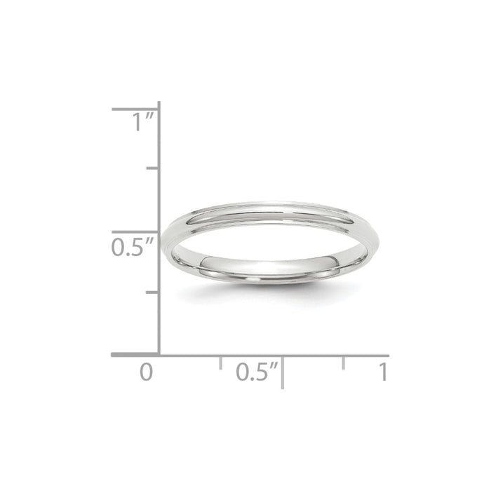 10k White Gold 2.5mm Half Round with Edge Wedding Band Size 7.5