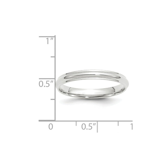 10k White Gold 3mm Half Round with Edge Wedding Band Size 5