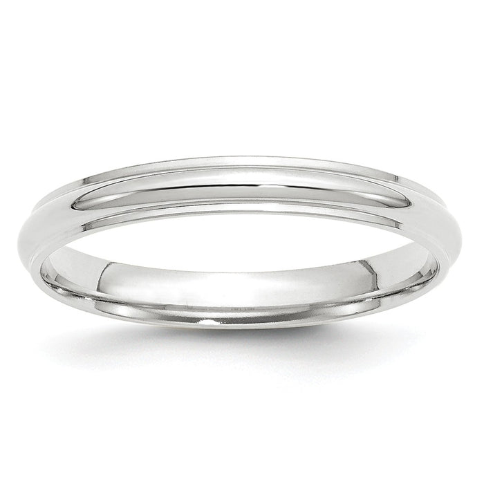 10k White Gold 3mm Half Round with Edge Wedding Band Size 7.5