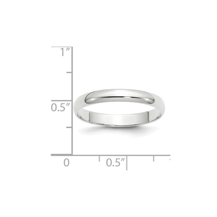 10k White Gold 3mm LTW Half Round Wedding Band Size 10.5