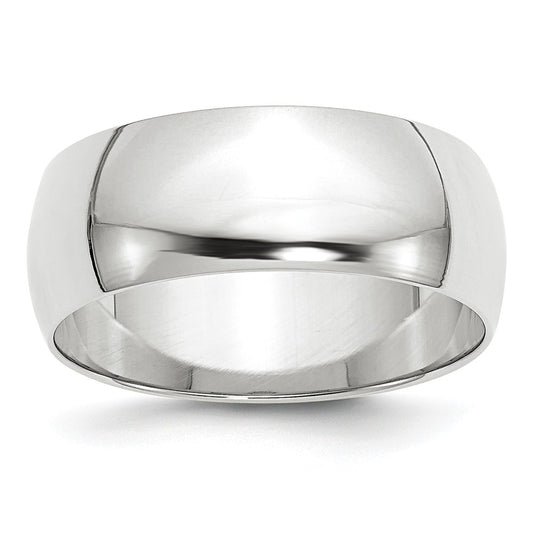 10k White Gold 8mm LTW Half Round Wedding Band Size 6.5