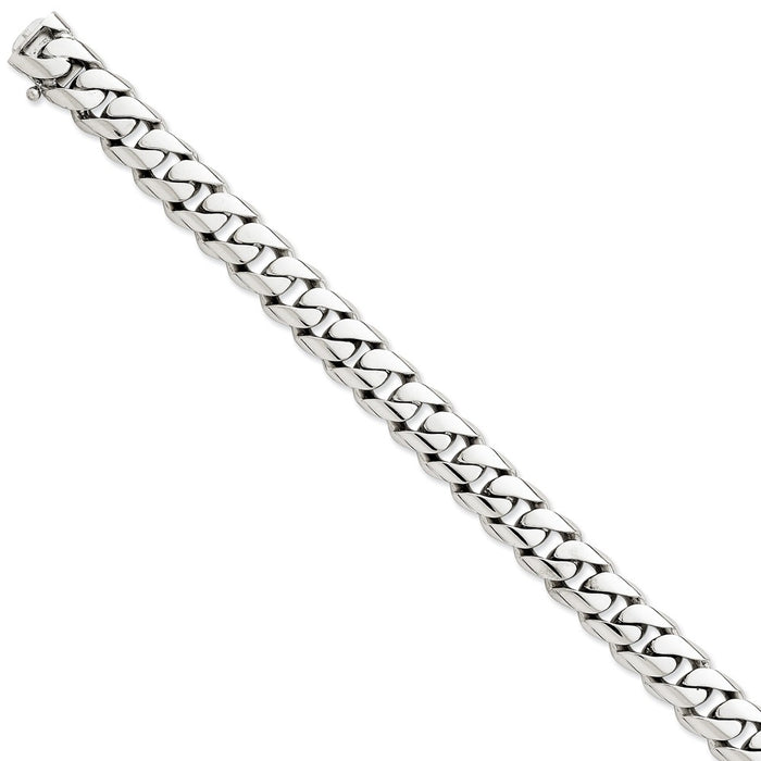 Million Charms 14k White Gold 10.8mm Hand-polished Rounded Curb Link Bracelet, Chain Length: 8 inches