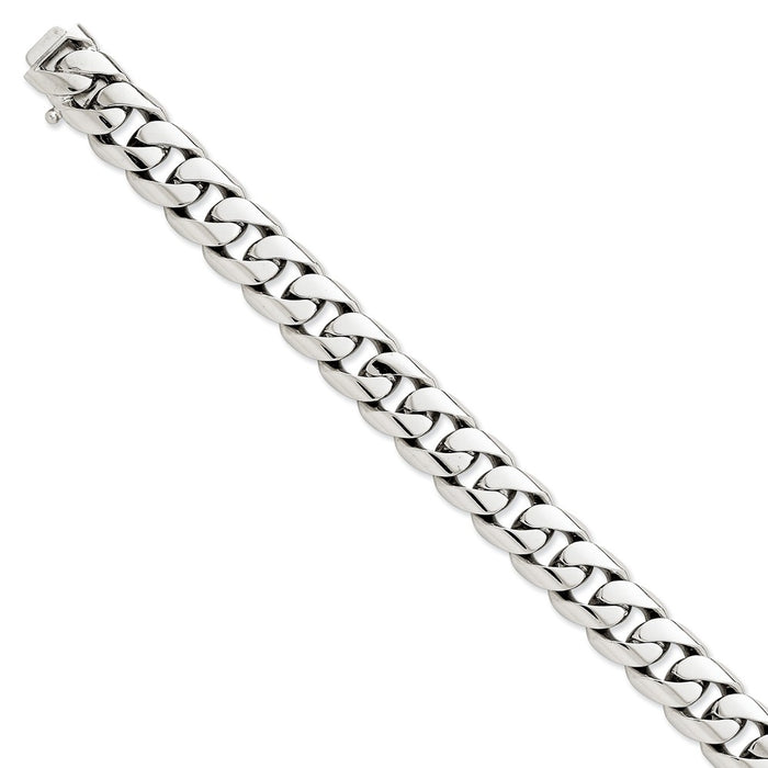Million Charms 14k White Gold 13.4mm Hand-polished Rounded Curb Link Bracelet, Chain Length: 8 inches
