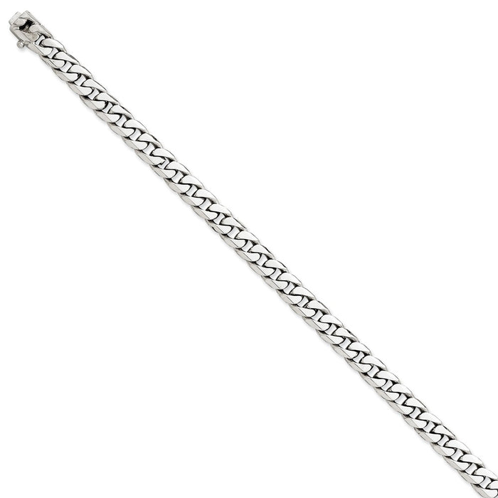 Million Charms 14k White Gold 6.8mm Hand-polished Flat Beveled Curb Link Bracelet, Chain Length: 8 inches