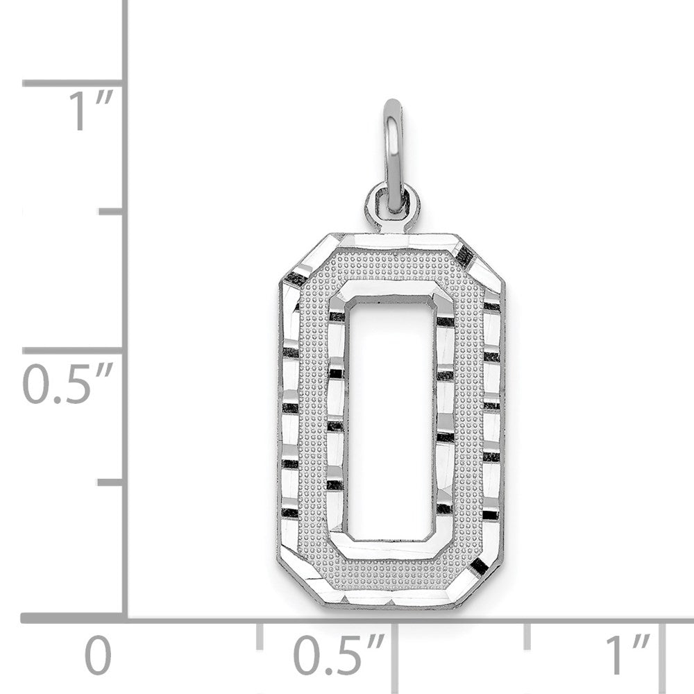 Million Charms 14K White Gold Themed Casted Large Diamond Cut Number 0 Charm