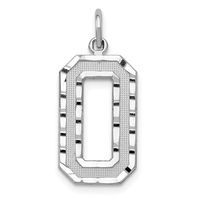 Million Charms 14K White Gold Themed Casted Large Diamond Cut Number 0 Charm