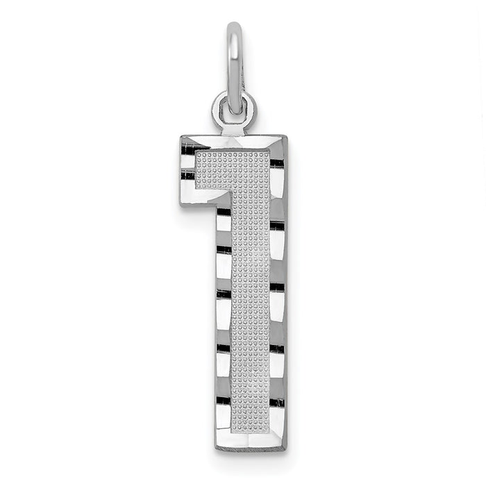Million Charms 14K White Gold Themed Casted Large Diamond Cut Number 1 Charm