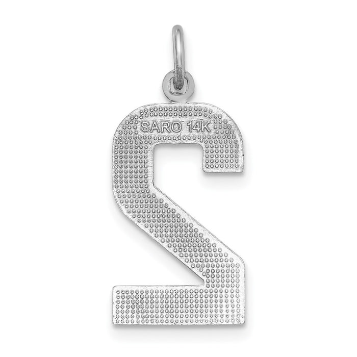 Million Charms 14K White Gold Themed Casted Large Diamond Cut Number 2 Charm